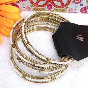 Boho Stackable Bangle Bracelets Ivory Bling Set
